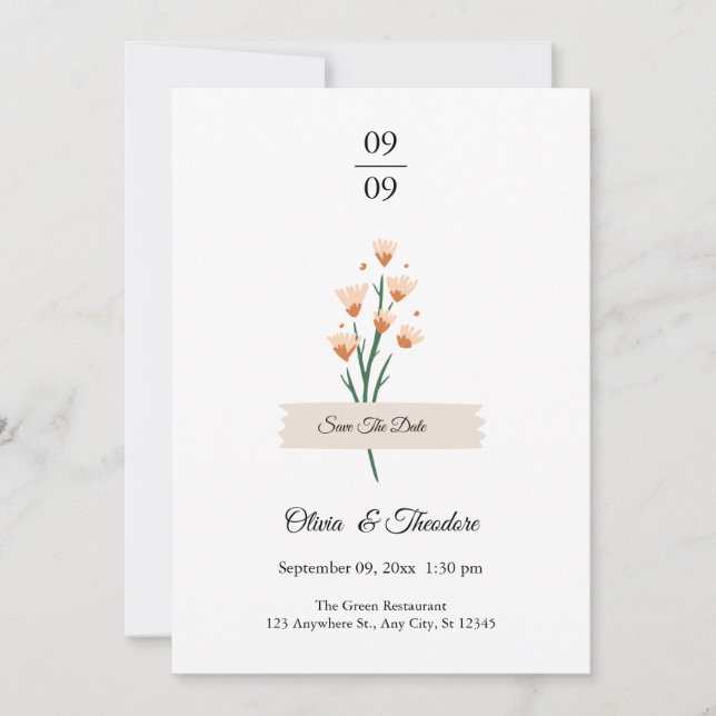 Invitation Joli Fleur sauvage Mariage à l'Aquarelle rose tend (Devant)