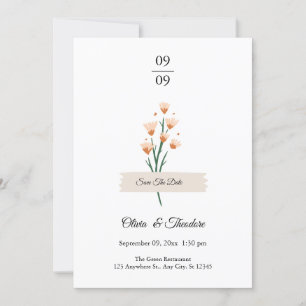 Invitation Joli Fleur sauvage Mariage à l'Aquarelle rose tend