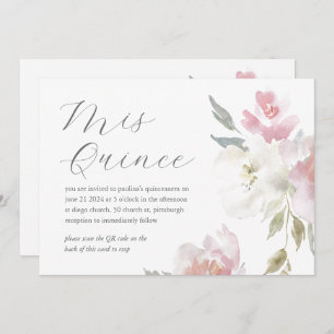 Invitation Joli Floral 15e Anniversaire Quinceañera QR Code