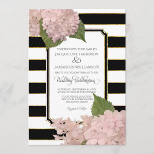Invitation Joli floral moderne Elégant noir blanc rayé