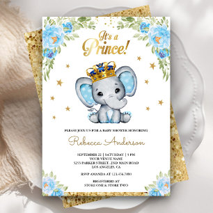 Invitation Joli Floral Prince Elephant Baby shower
