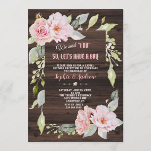 Invitation Joli Floral Rose Pâle Bois On a Dit OUI BBQ