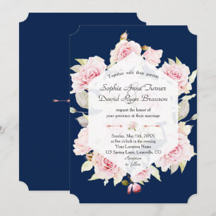 Invitation Joli flush Floral géométrique Marine Mariage bleu