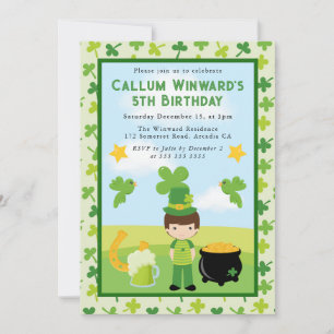 Invitation Joli garçon brun St Patrick Enfants Anniversaire