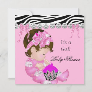 Invitation Joli gâteau bébé fille Shower Rose Zèbre cupcake 3