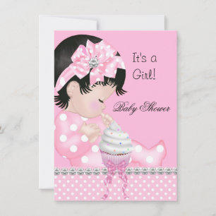 Invitation Joli gâteau pour Baby Shower Fille Taches roses Cu