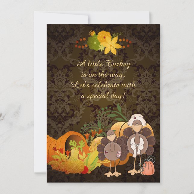 Invitation Joli Golden Thanksgiving Girl Turquie Baby shower (Devant)