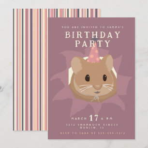 Invitation Joli hamster d'anniversaire aux tons feutrés