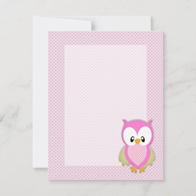 Invitation Joli hibou rose pois rose motif impression (Devant)