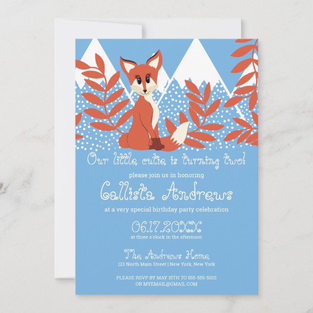 Invitation Joli hiver Orange Fox Mountains Leaf Anniversaire (Devant)