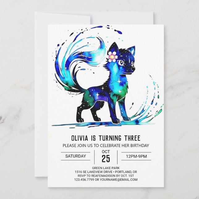 Invitation Joli Imaginaire Wolf Digital Girl Anniversaire (Devant)