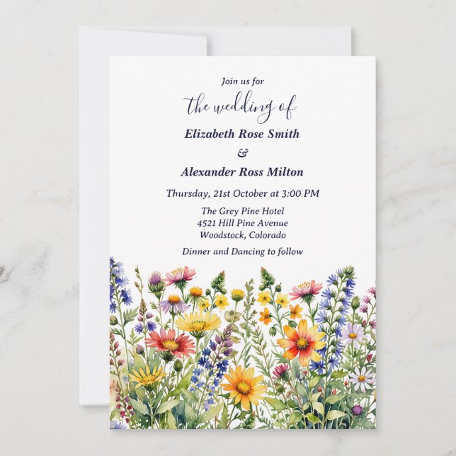 Invitation Joli jardin coloré de mariage fleur sauvage (Devant)