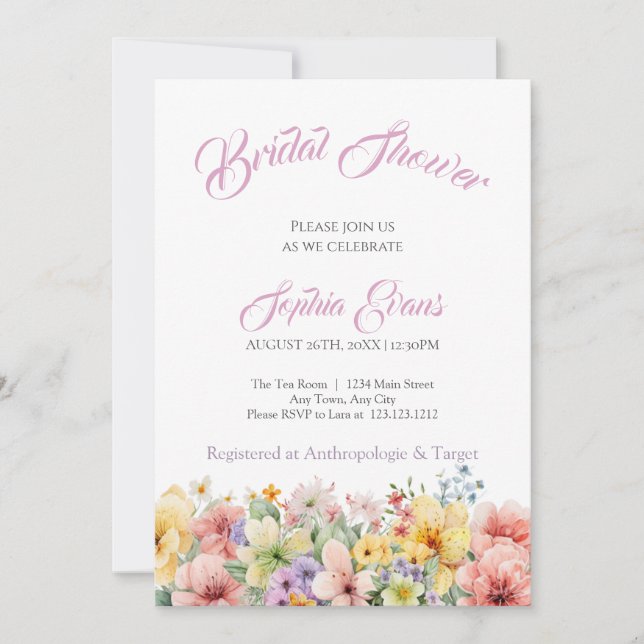 Invitation Joli Jardin Fleur sauvage Fête des mariées blanche (Devant)