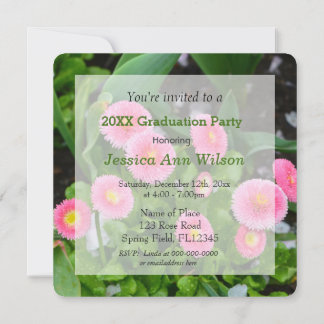 Invitation Joli jardin rose marguerite fleurs graduation