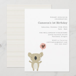 Invitation Joli Koala Bear Simple 1er anniversaire