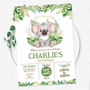 Invitation Joli Koala Fleur de Sauge Verdure 2ème Anniversair