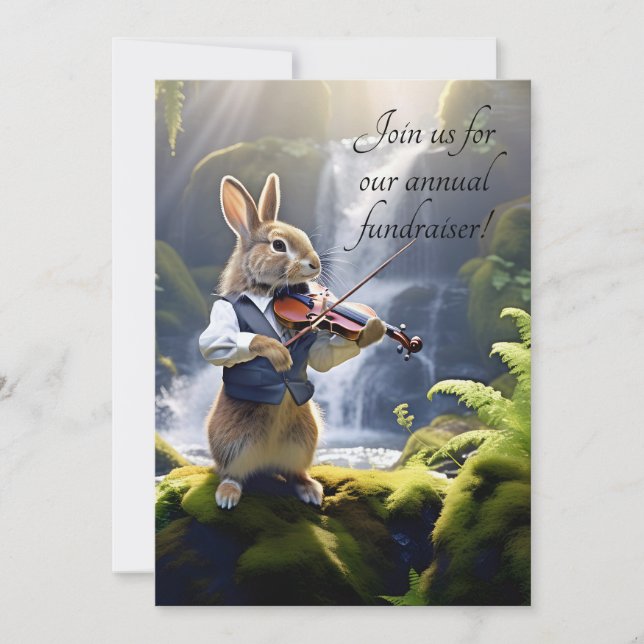 Invitation Joli lapin Brown Jouer du violon par cascade (Devant)