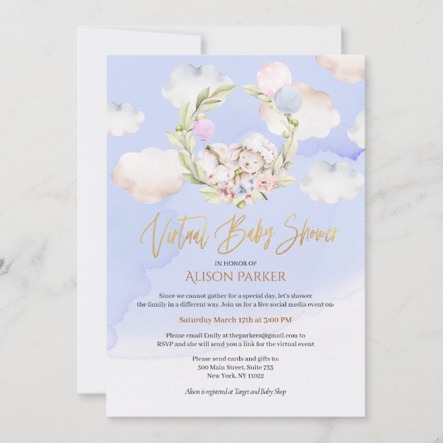 Invitation Joli lapin de bois bleu floral Douche virtuelle (Devant)