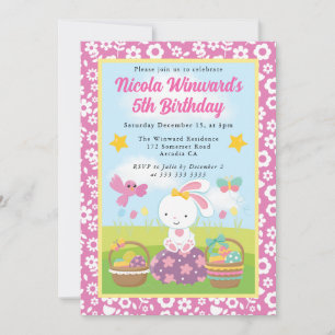 Invitation Joli lapin de Pâques Printemps Anniversaire Enfant