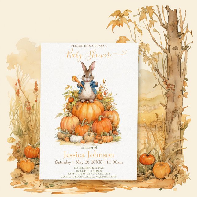 Invitation Joli lapin et Baby shower d'automne citrouille (Créateur téléchargé)