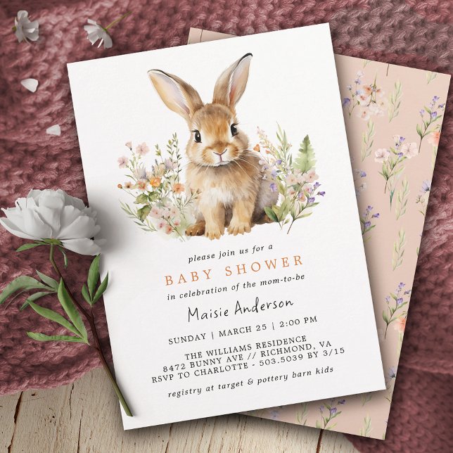 Invitation Joli Lapin Floral | Baby shower de printemps de la (Créateur téléchargé)