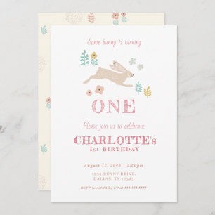 Invitation Joli lapin Jaune Floral Fille Enfant Premier anniv