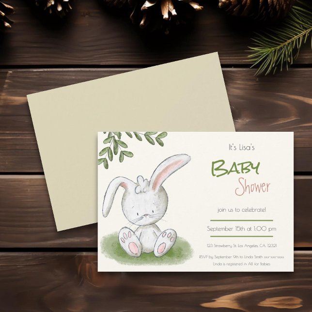 Invitation Joli lapin Lapin Vert Baby shower Neutre (Créateur téléchargé)