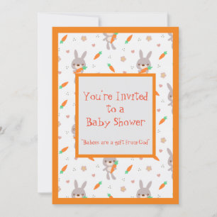 Invitation Joli lapin Orange Garçon Douche fille