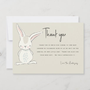 Invitation Joli Lapin Remerciement de Baby Shower Beige