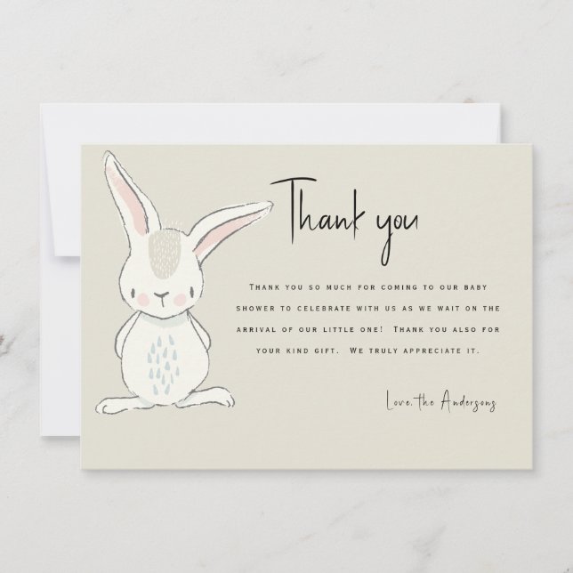 Invitation Joli Lapin Remerciement de Baby Shower Beige (Devant)