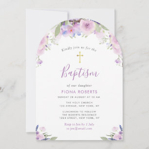 Invitation joli lavande fleurs violettes baptême