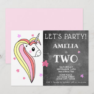 Invitation Joli Licorne Colorée 2e Anniversaire