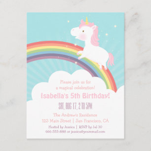 Invitation Joli Licorne Monter au-dessus de l'Arc-en-ciel Fêt