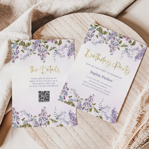 Invitation Joli Lilac pourpre QR Code fête d'anniversaire