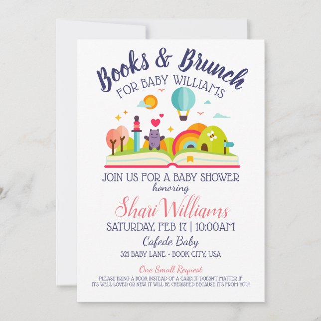 Invitation Joli livre de baby shower et Personnaliser de brun (Devant)