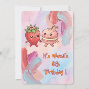 Invitation Joli Macaron et amis fraises Anniversaire des enfa