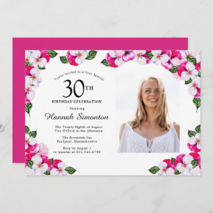 Invitation Joli Magenta rose blanc Photo 30e anniversaire