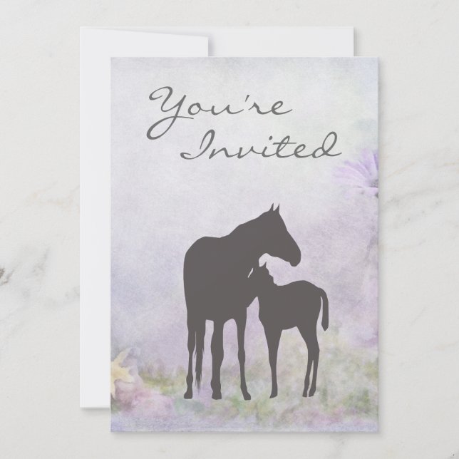 Invitation Joli Mare et Foal Silhouette Baby shower Invitatio (Devant)