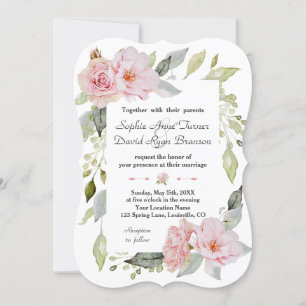 Invitation Joli Mariage à fleurs rose pâle