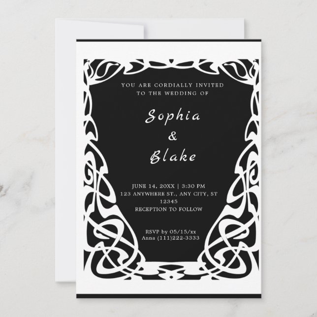 Invitation Joli Mariage Art déco noir et blanc (Devant)