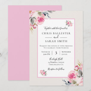 Invitation Joli Mariage d'aquarelle rose pâle