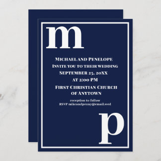 Invitation Joli Mariage élégant Monogram Navy Blue