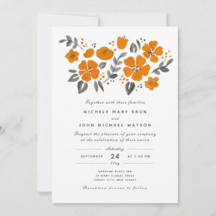 Invitation Joli Mariage Fleur de Chute Orange Brûlé