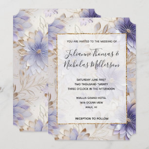 Invitation Joli Mariage Floral Pearl d'or violet