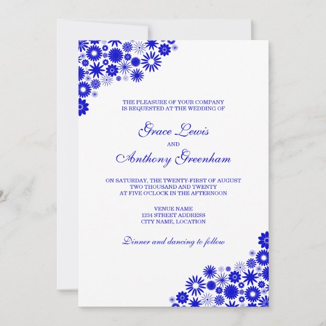 Invitation Joli Mariage Floral Royal Blue (Devant)