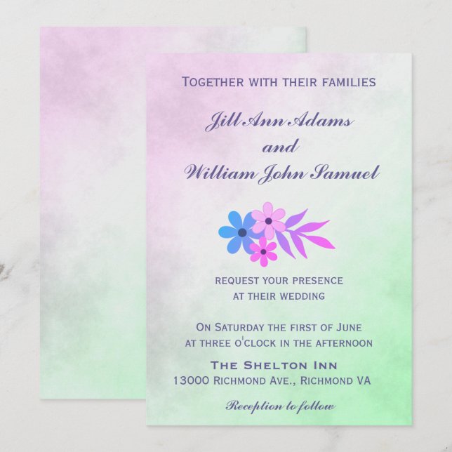 Invitation Joli Mariage Pastel (Devant / Derrière)