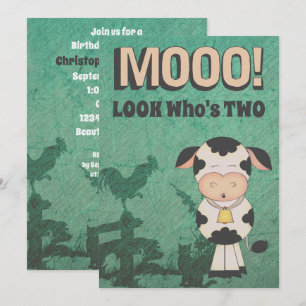 Invitation Joli MOOO Rétro ! Regardez qui est deux fermes de 