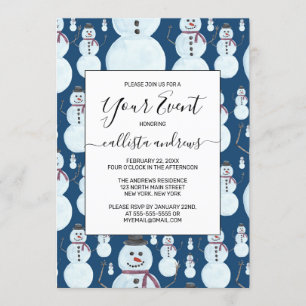 Invitation Joli motif aquarelle d'un bonhomme de neige bleu g