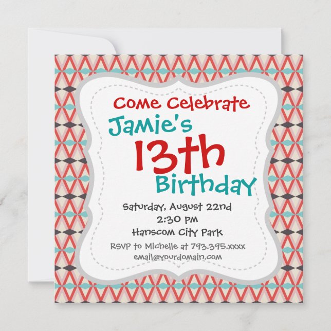 Invitation Joli Motif de diamant de tissage aztèque rouge Tur (Devant)