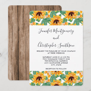 Invitation Joli motif de tournesol jaune et vert pour mariage